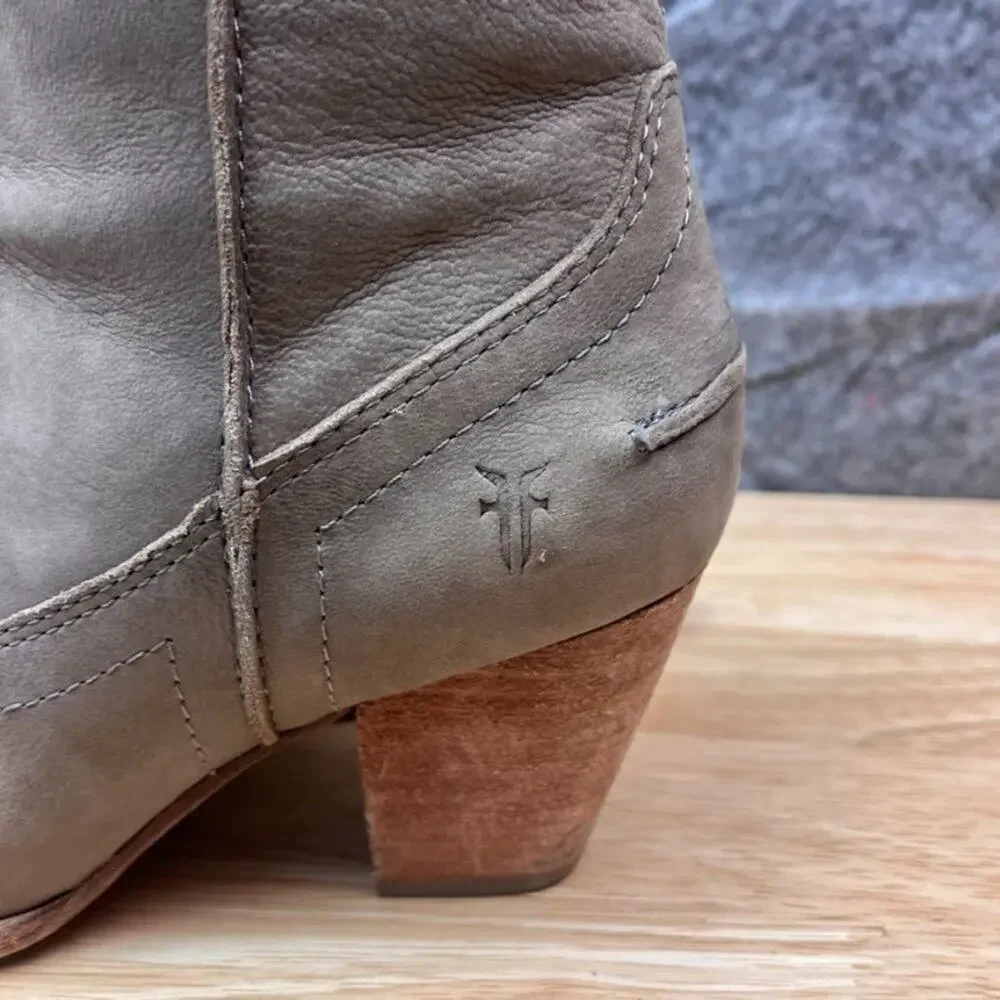 Frye Boot Womens 5.5 Renee Seam Short Leather Grey Side Zip